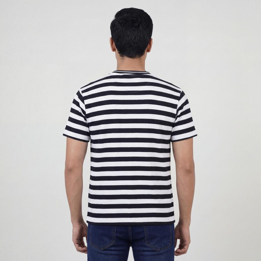 Men's Navy Blue Henley Neck Half Sleeve T-Shirt, Navy Blue, large