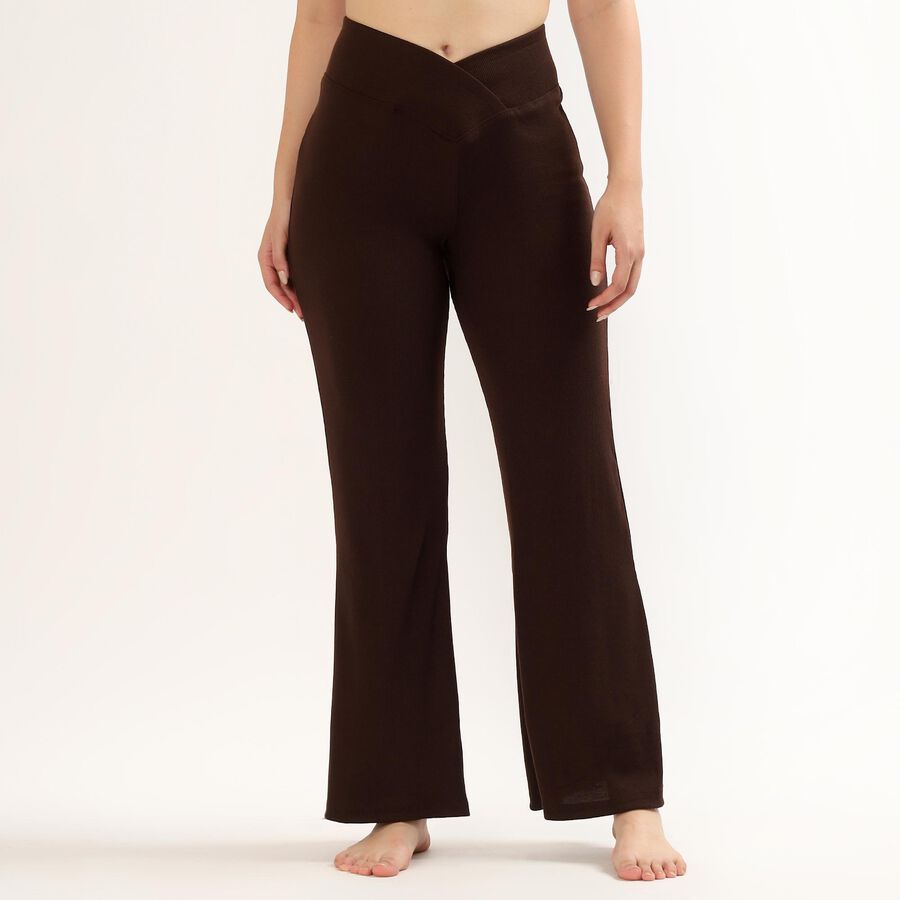 Women's Deep Chocolate Brown Flared Crossover Waist Pyjama, Brown, large image number null