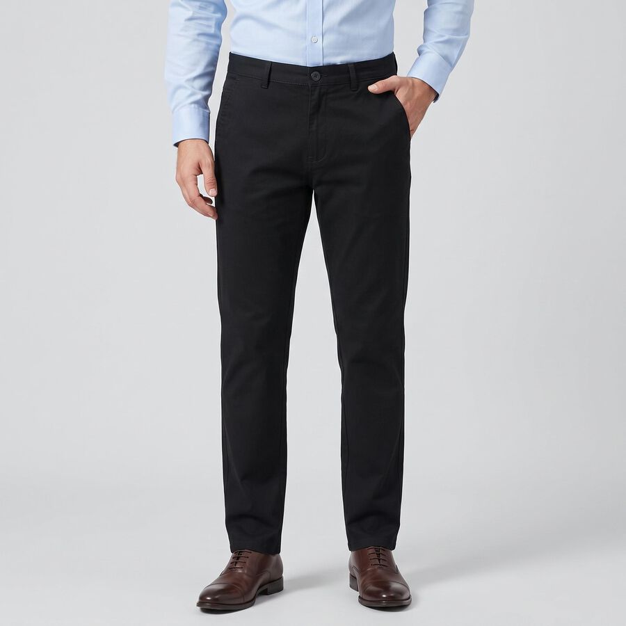 Men's Navy Blue Slim Fit Flat-Front Chino Trousers, नेवी ब्लू, large