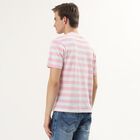 Men's Pink Round Neck Striped T-Shirt, Pink, small