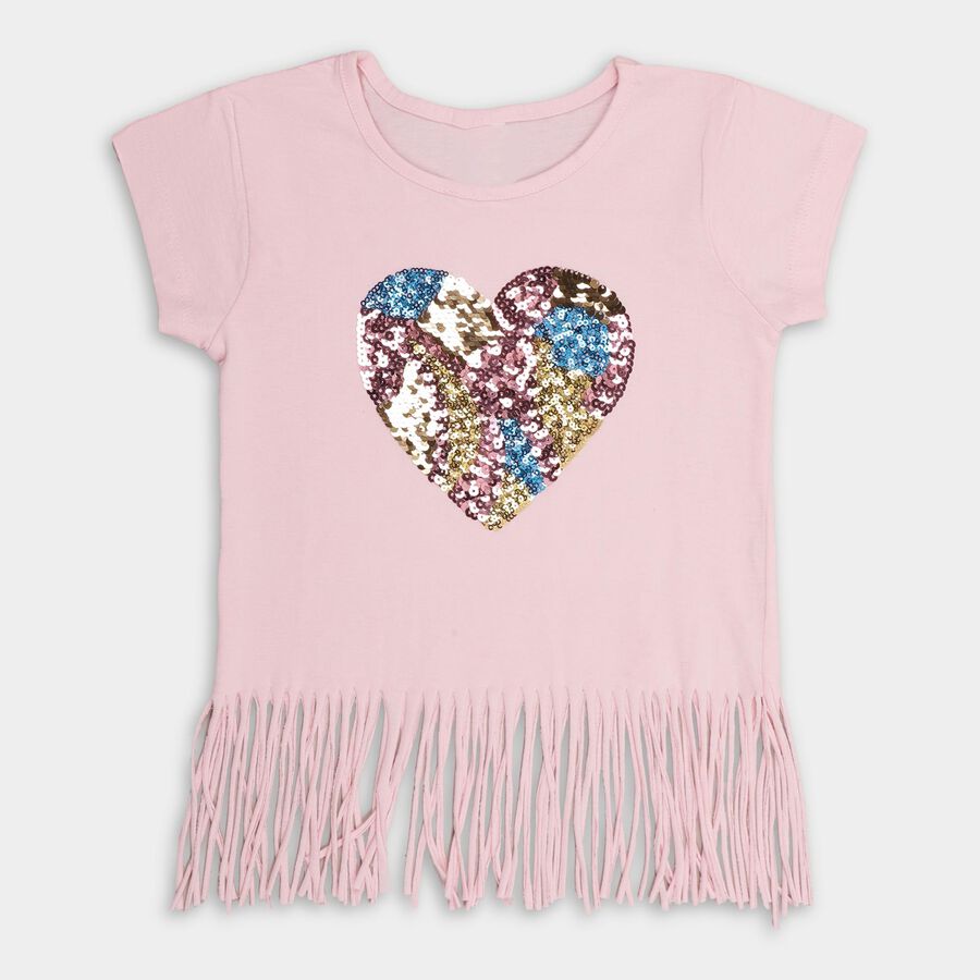 Girls' 100% Cotton T-Shirt , हल्का गुलाबी, large