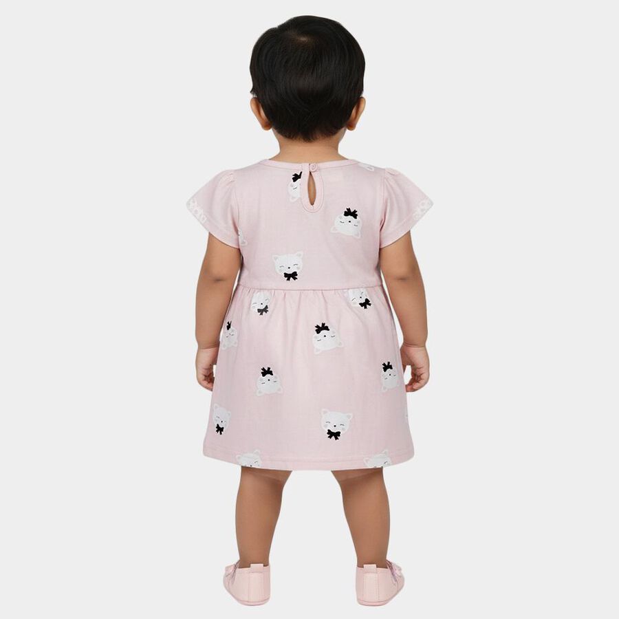 Infants' Pink Cotton Printed Flutter Sleeve Frock, Light Pink, large