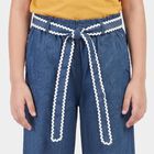 Girls' Blue Wide Leg Tie-Up Jeans, गहरा नीला, small