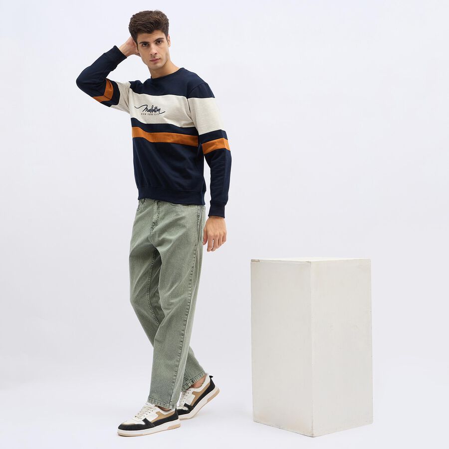 Men's Deep Midnight Navy Blue Crew Neck Casual Sweatshirt, Navy Blue, large image number null