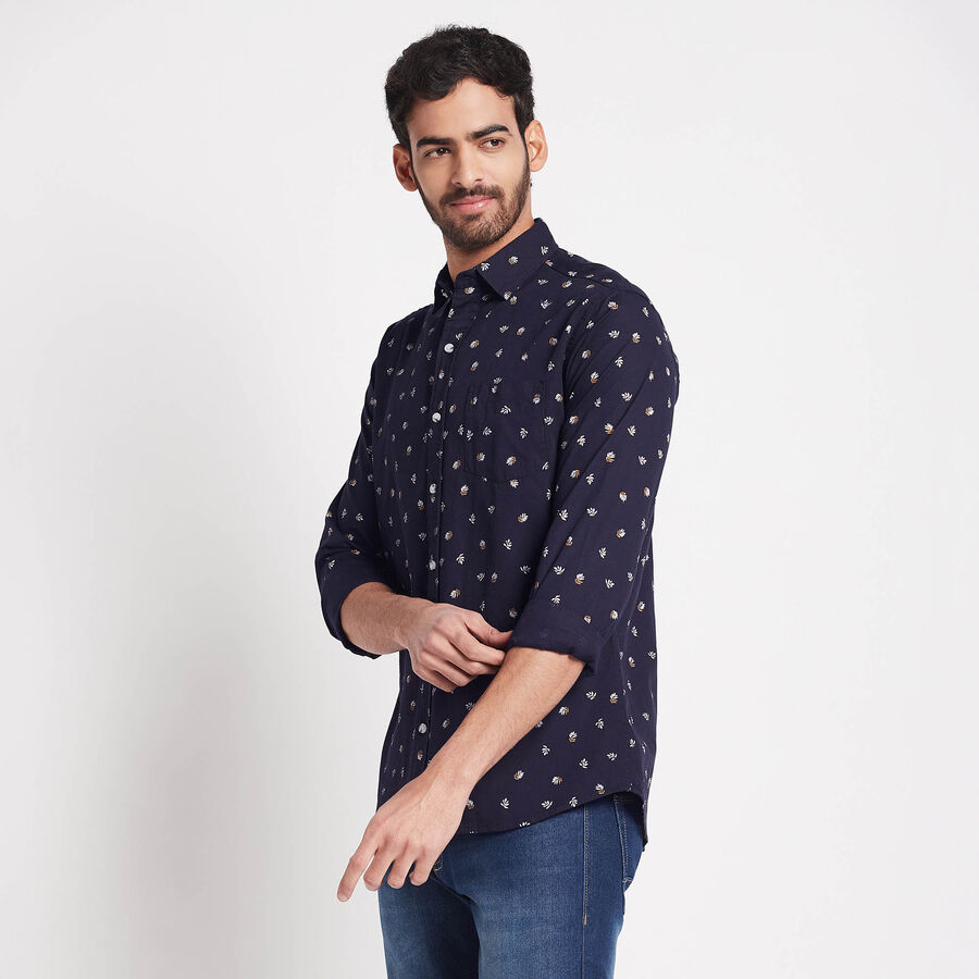 Cotton Printed Casual Shirt, Navy Blue, large image number null