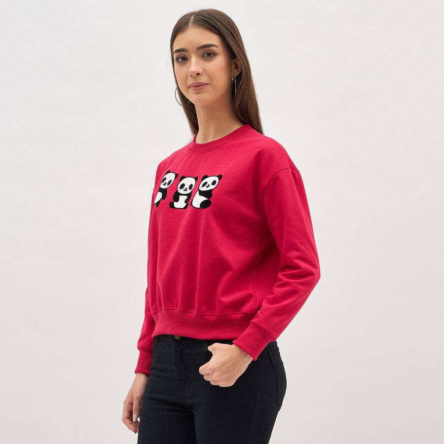 Women's Bright Red Crew Neck Casual Sweatshirt, Fuchsia, large image number null