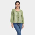 Women's Green Cotton Notch Neck Floral Printed Kurti, Light Green, small