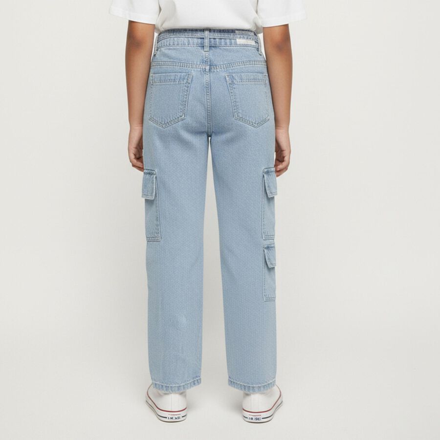 Hand Print Girls #39 Light Blue Relaxed Fit Cargo Jeans with Rhinestone