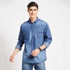 Cotton Solid Casual Shirt, Mid Blue, small image number null