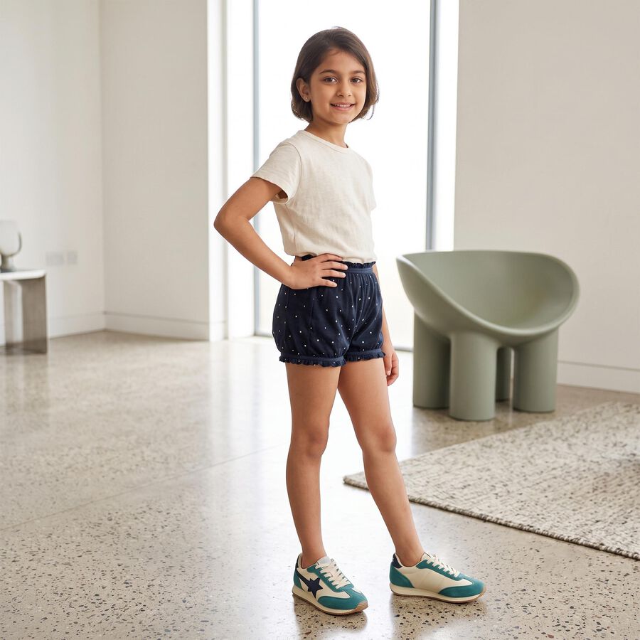 Girls' Navy Blue Regular Fit Star Printed Bloomer, नेवी ब्लू, large