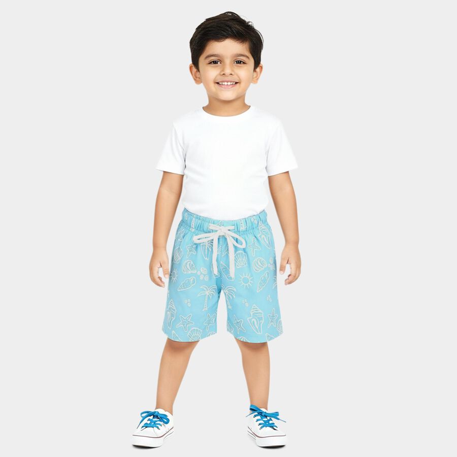 Boys' Blue Regular Fit Printed Bermuda Shorts, Light Blue, large