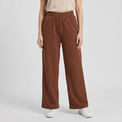 Women's Brown Wide Leg Solid Track Pants