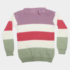 Girls Pink Crew Neck Striped Pullover, Pink, small