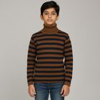 Boys Dark Brown and Navy Blue Turtleneck Casual Pullover, Brown, small image number null