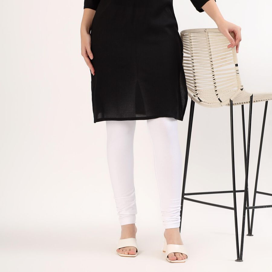 Women's Bright White Cotton Blend Ankle-Length Churidar, सफ़ेद, large image number null