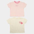 Girls' Off White Cotton Round Neck Regular T-Shirt, Off White, small