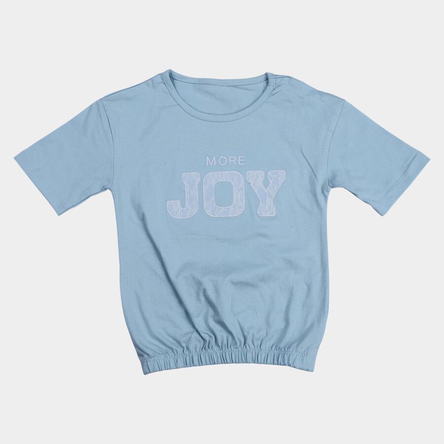 Girls Light Blue Cotton Casual T-Shirt, Light Blue, large