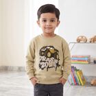 Boys' Beige Crew Neck Graphic Print Sweatshirt, गहरा पीला, small