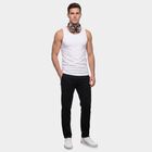 Men's White Cotton Round Neck Sleeveless Vest, White, small