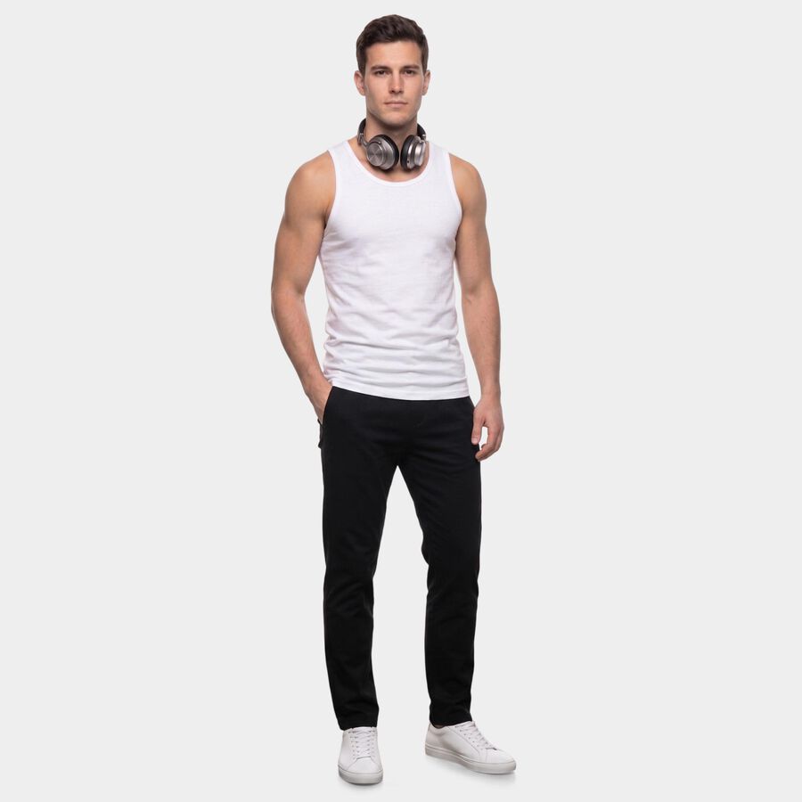 Men's White Cotton Round Neck Sleeveless Vest, White, large