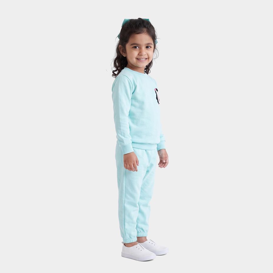 Girls Aqua Round Neck Lounge Hipster Set, एक्वा, large