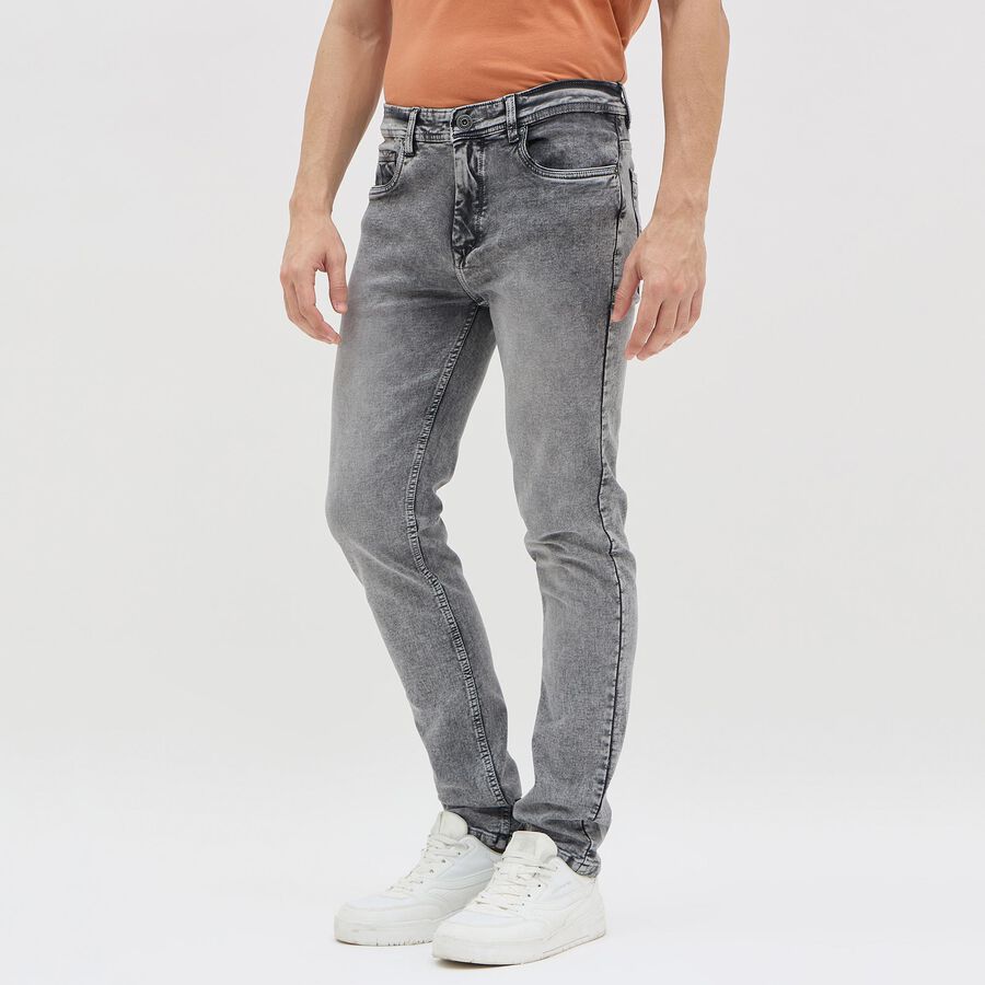 Men's Washed Grey Skinny Fit Jeans, Light Grey, large image number null