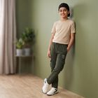 Boys' Olive Green Regular Fit Cargo Winter Pyjama, ओलिव, small