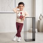 Boys' Beige Crew Neck Graphic Print Sweatshirt, गहरा पीला, small