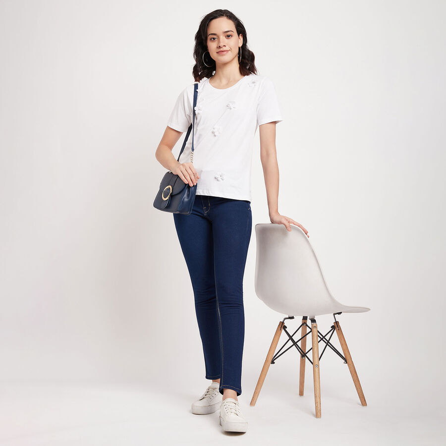 Cotton Round Neck T-Shirt, White, large image number null