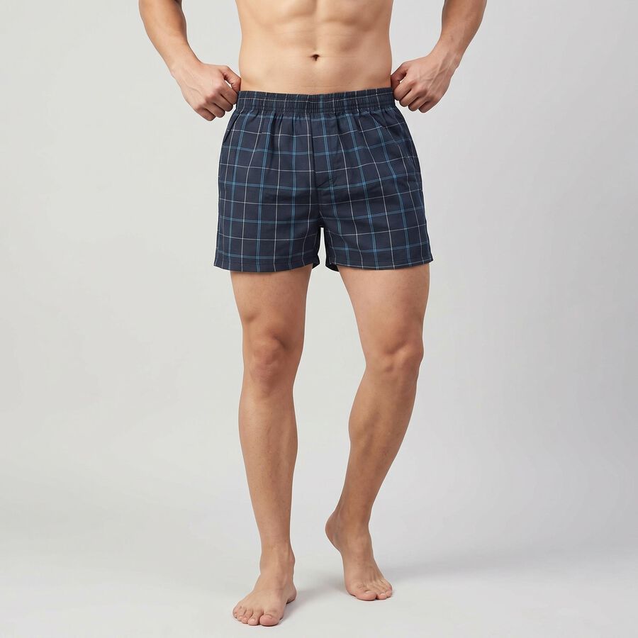 Men's Navy Blue Relaxed Fit Checked Boxers, Navy Blue, large