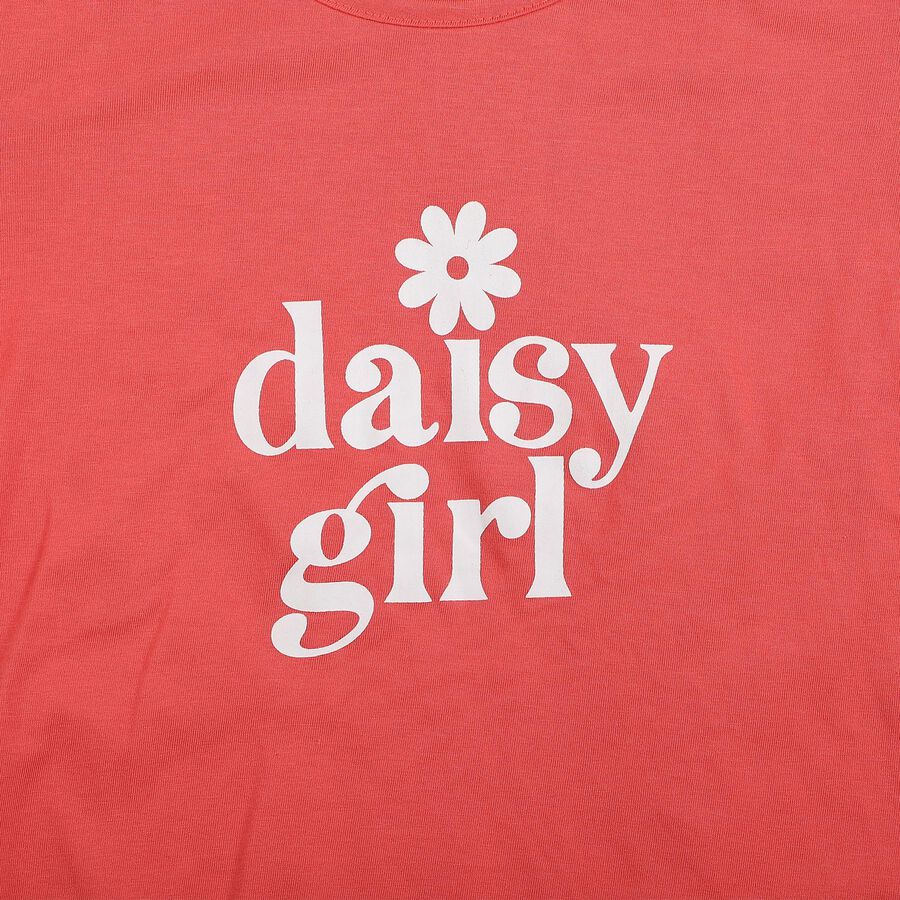 Girls' Coral Round Neck Regular T-Shirt, मूँगा (कोरल), large
