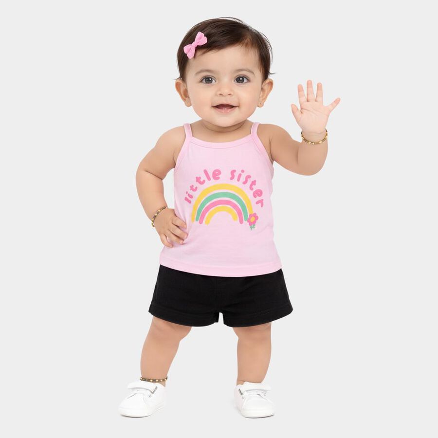 Infants' Pink Cotton Round Neck Casual Vest, Light Pink, large