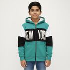 Boys' Dark Teal Green Hooded Neck Streetwear Sweatshirt, गहरा हरा, small image number null