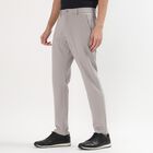 Men's Light Grey Slim Fit Flat-Front Casual Trousers, सिल्वर, small