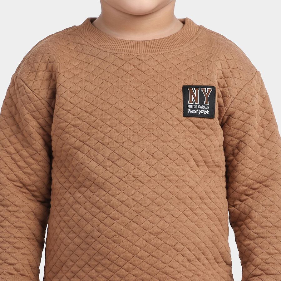 Boys Brown Round Neck Quilted Baba Suit, Brown, large