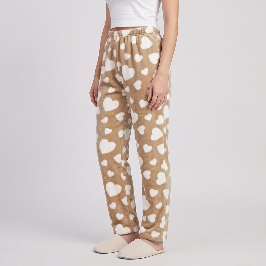 Women's Light Grey Regular Fit Heart Printed Pyjama, हल्का ग्रे, large