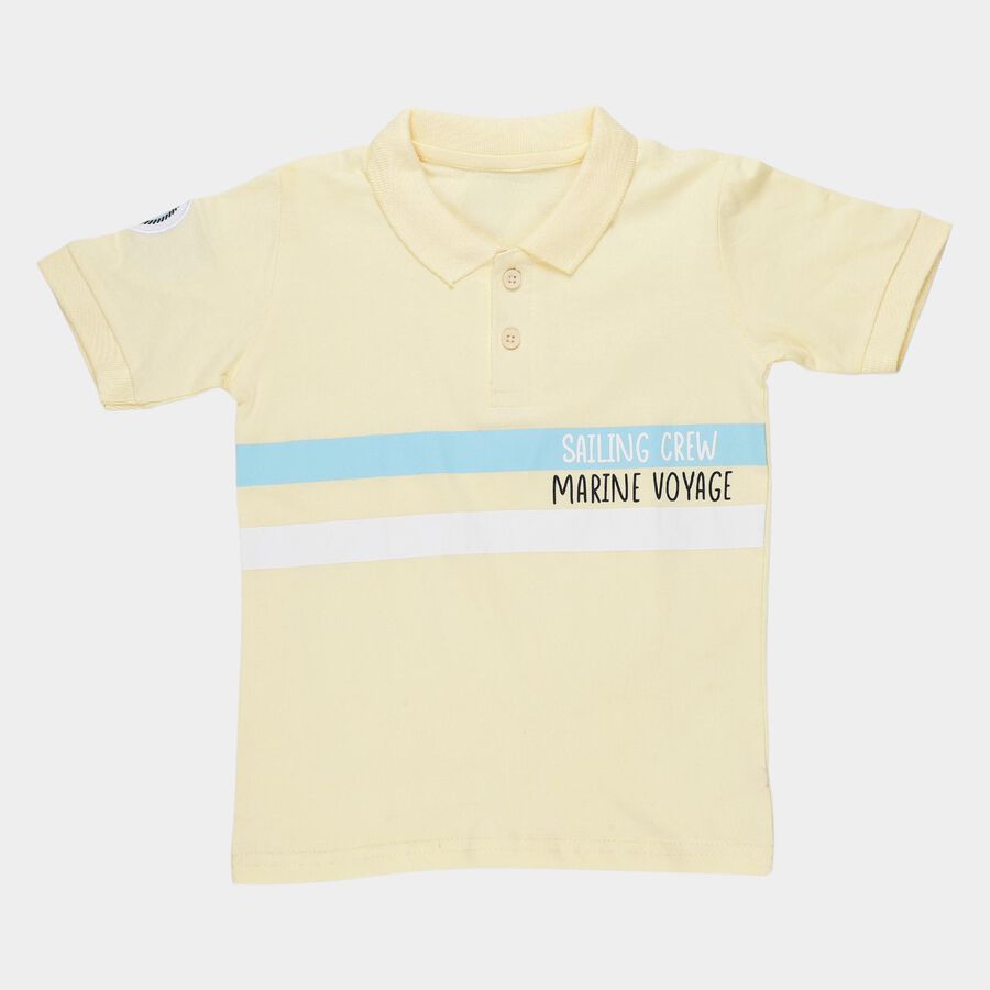 Boys Yellow Cotton Polo Neck Casual T-Shirt, Yellow, large