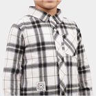 Boys White Cotton Long Sleeve Collared Shirt, White, small