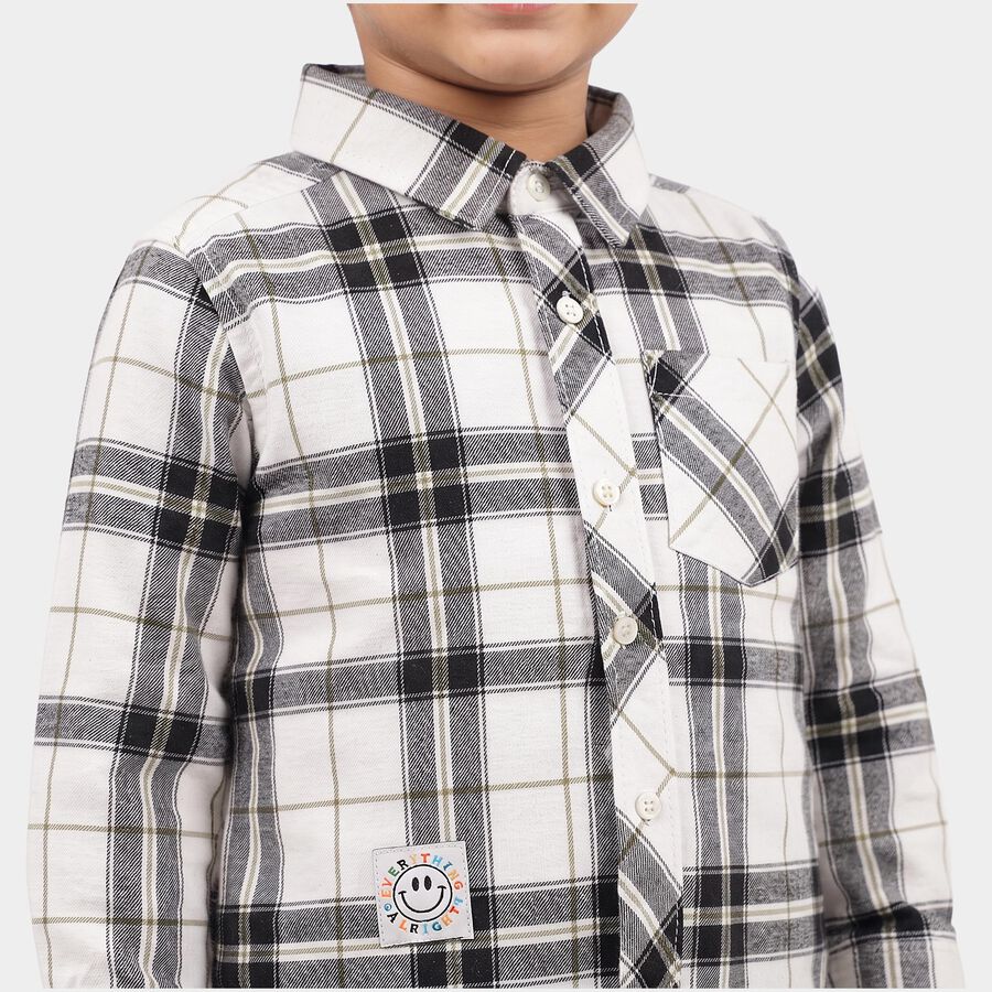 Boys White Cotton Long Sleeve Collared Shirt, White, large