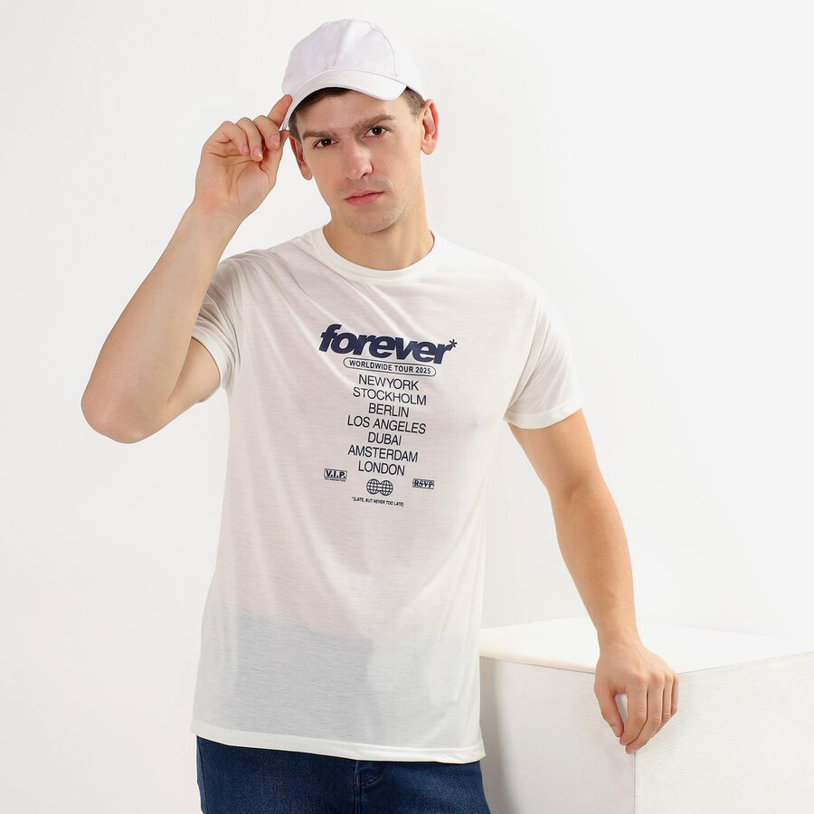 Men's Snow White Round Neck Slim Fit T-Shirt, सफ़ेद, large image number null