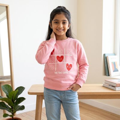 Girls Pink Crew Neck Graphic Print Sweatshirt