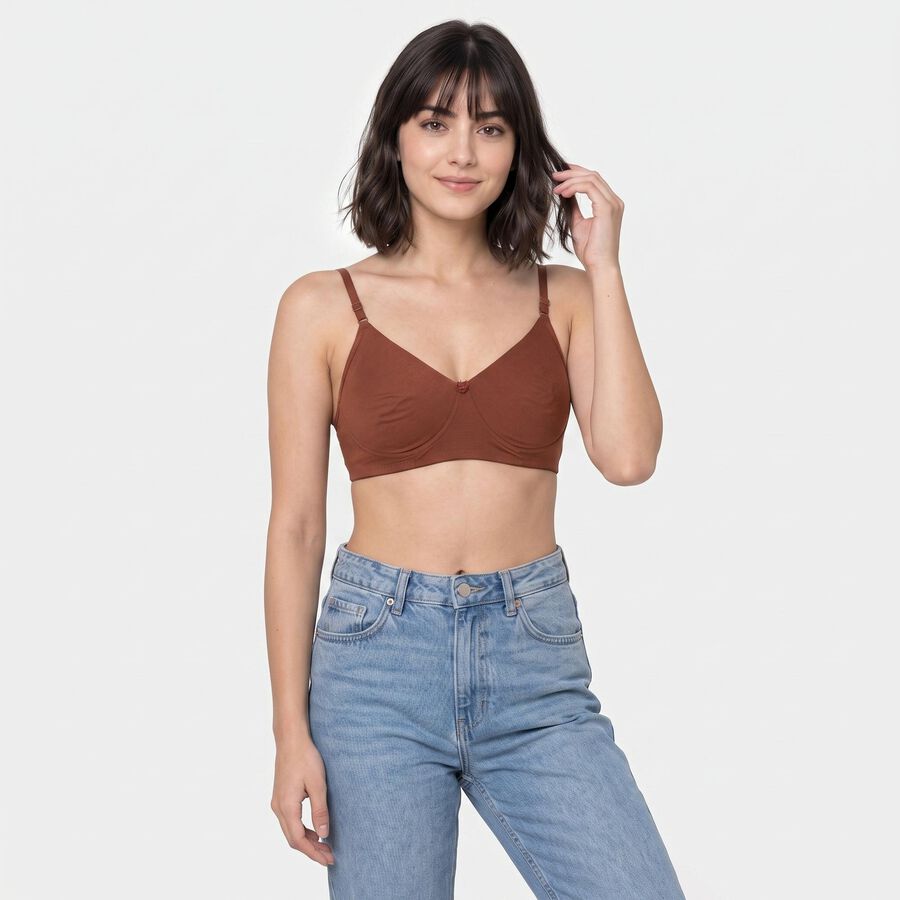 Women's Brown Cotton Blend Regular T-Shirt Bra, Brown, large