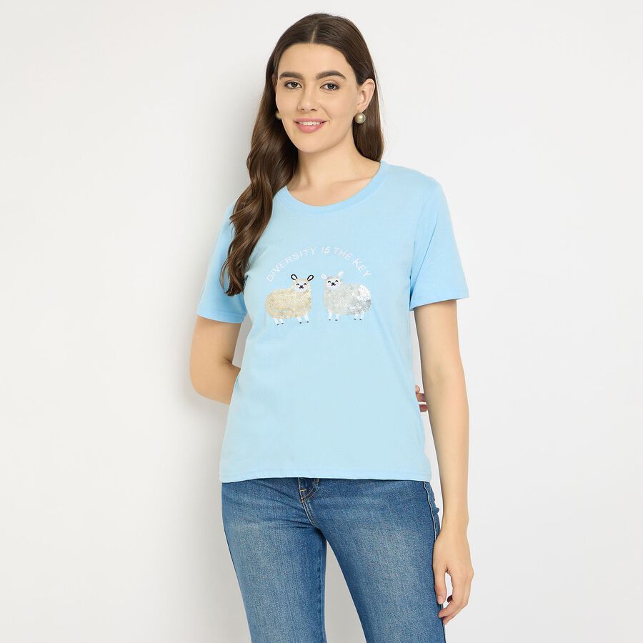 Ladies' Round Neck T-Shirt, Light Blue, large image number null
