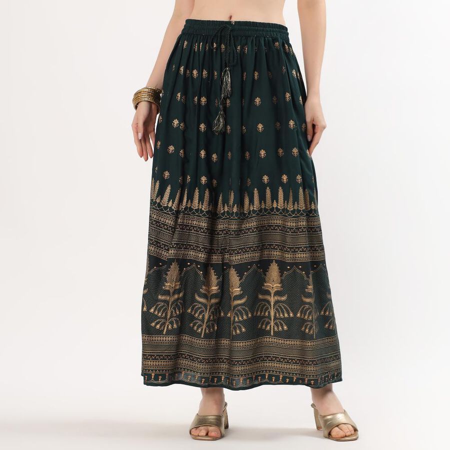 Women's Deep Forest Green Printed Maxi Lehenga Skirt, गहरा हरा, large image number null