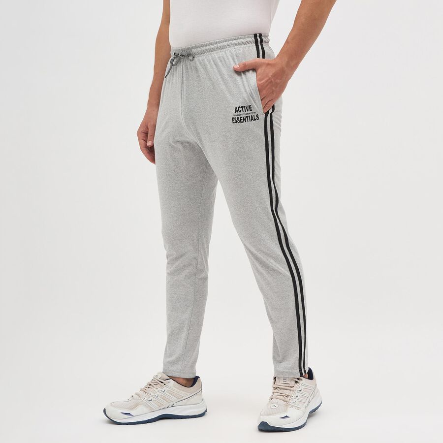 Men's Light Grey Regular Fit Side-Striped Track Pants, Melange Light Grey, large image number null