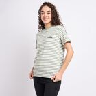 Ladies'  Stripes Round Neck T-Shirt, Light Green, small