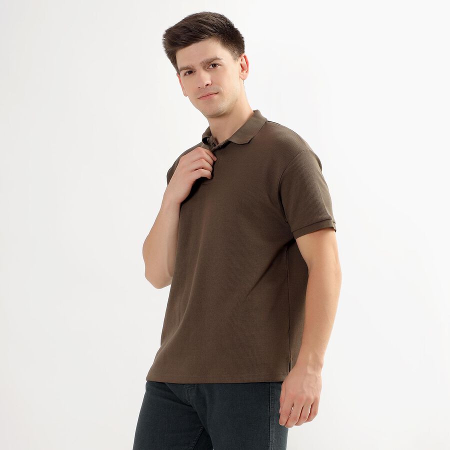 Men's Deep Brown Polo Neck T-Shirt, खाकी, large image number null