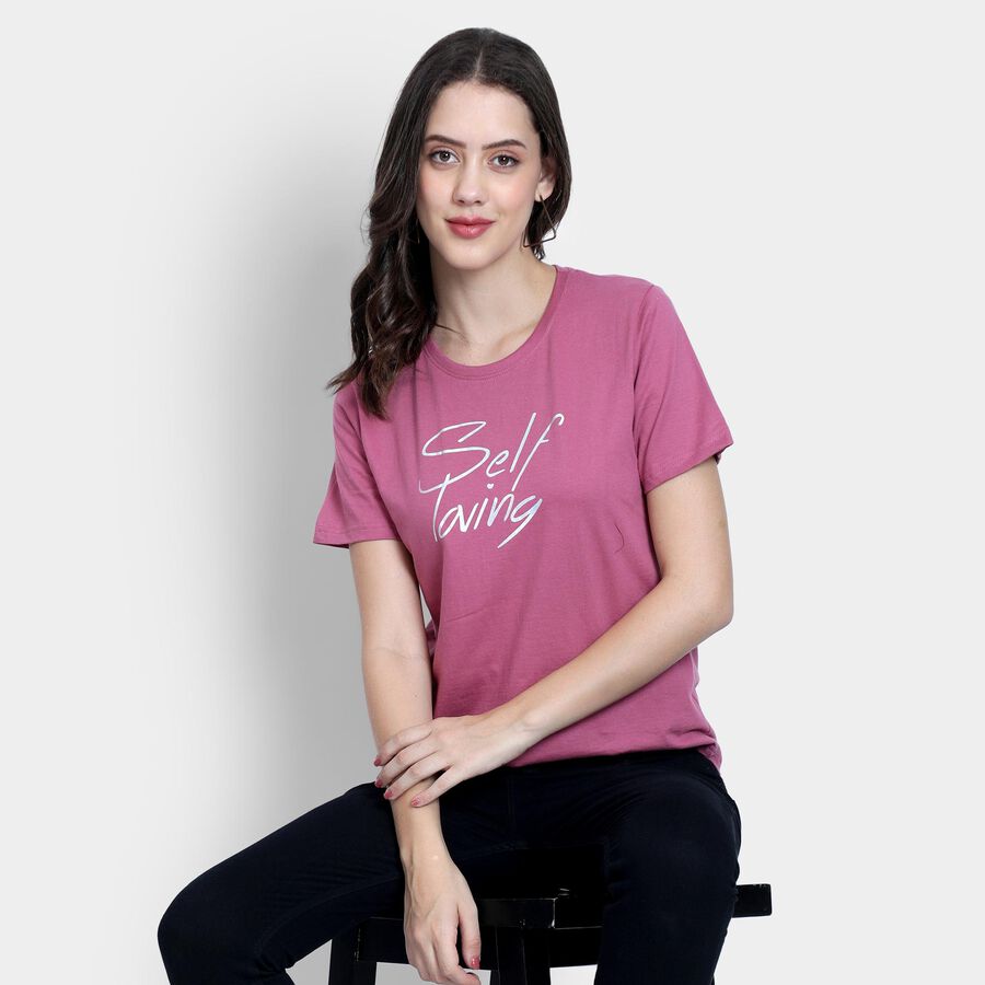Ladies' 100% Cotton Round Neck T-Shirt , बैंगनी, large image number null