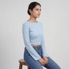 Women's Light Blue Round Neck Casual Top, हल्का नीला, small
