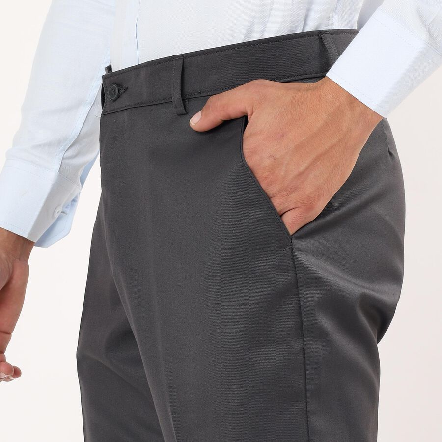 Unisex Charcoal Black Slim Fit Formal Trousers, Dark Grey, large image number null